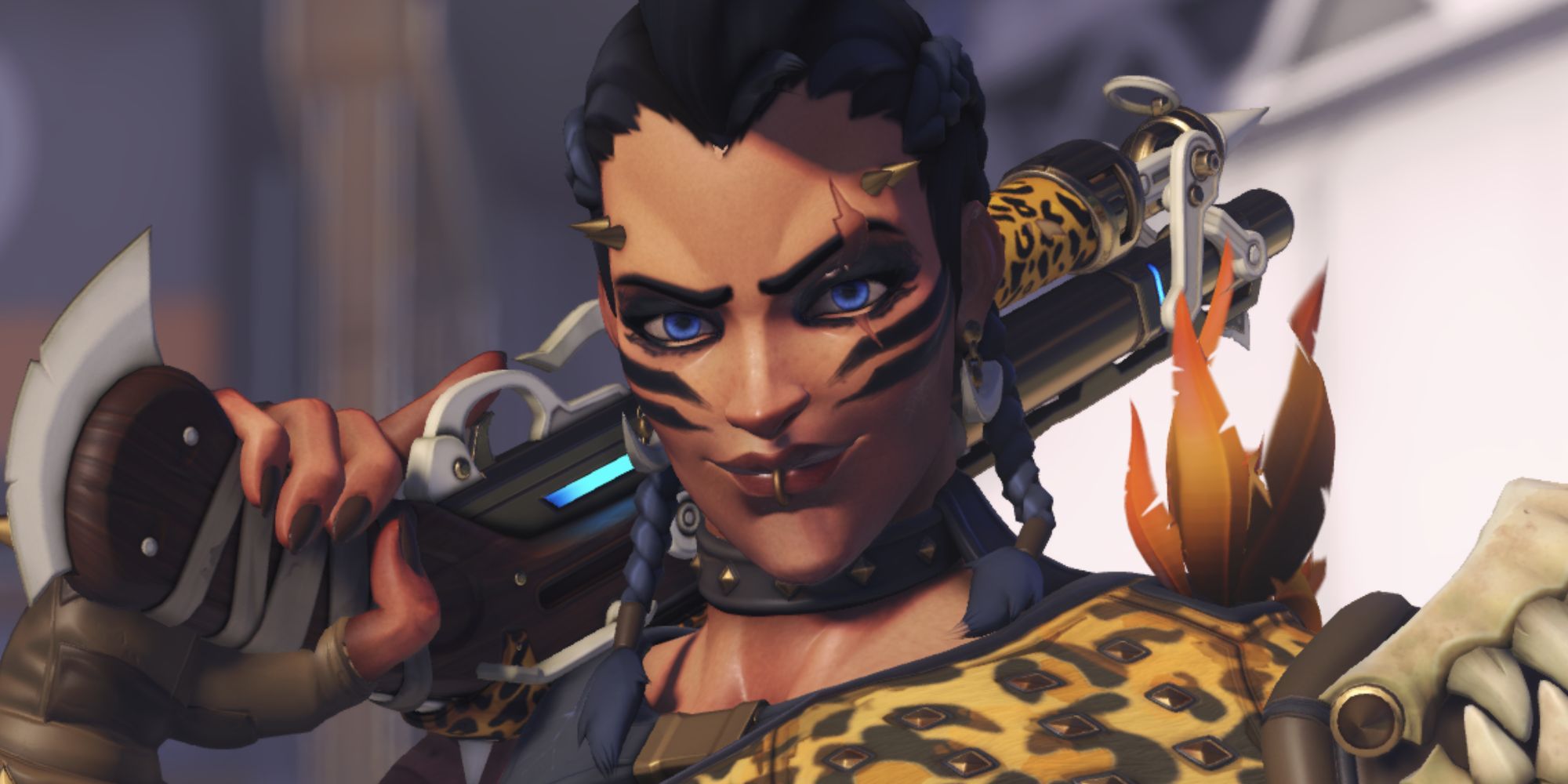 Overwatch 2 Junker Queen In Game Closeup Pose