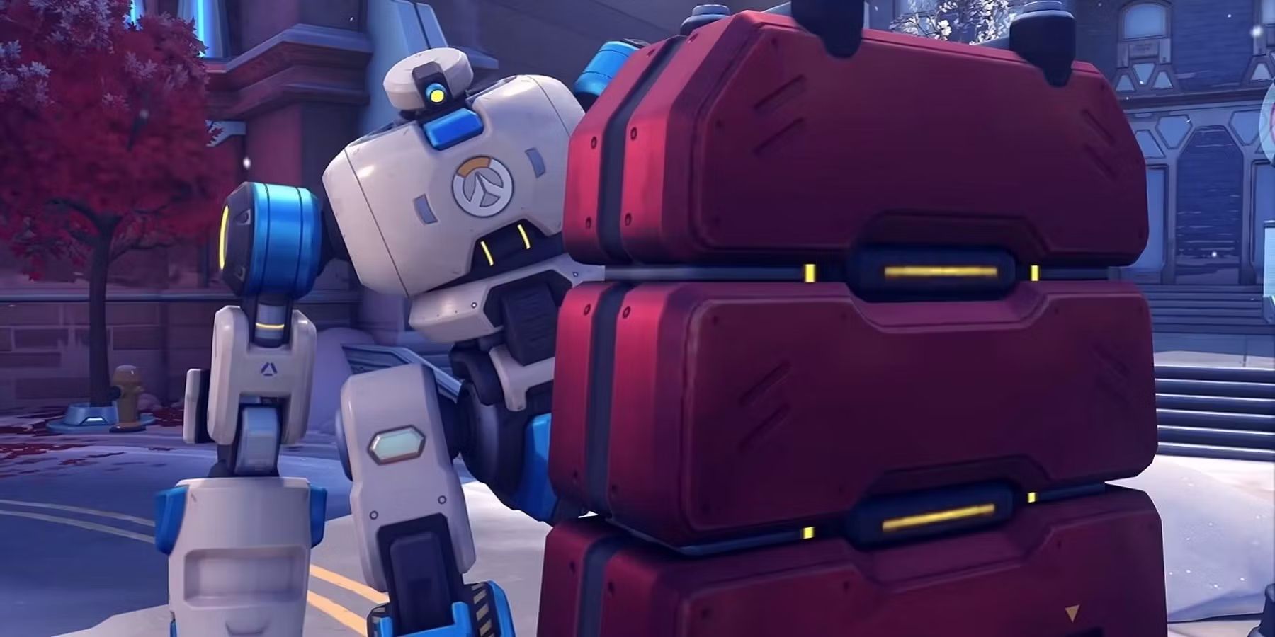 The Push robot standing behind a barricade in Overwatch 2.