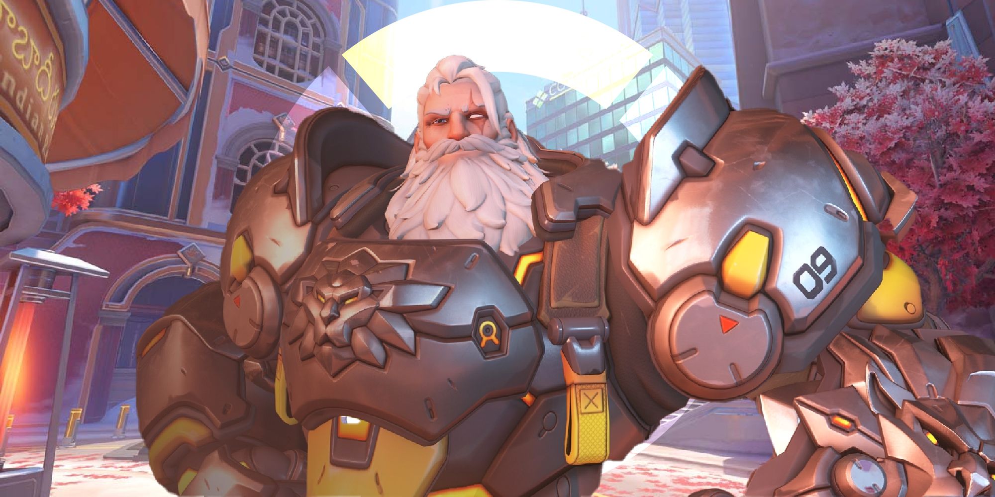 Overwatch 2 Reinhardt posing with helmet off