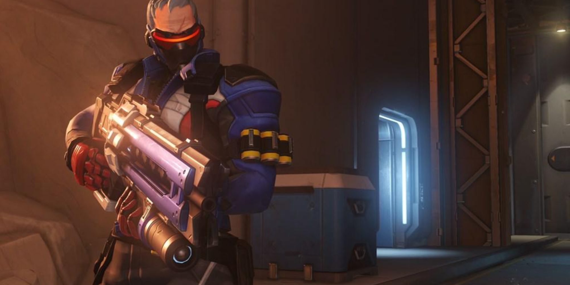 Soldier 76 in Overwatch 2 posing with rifle