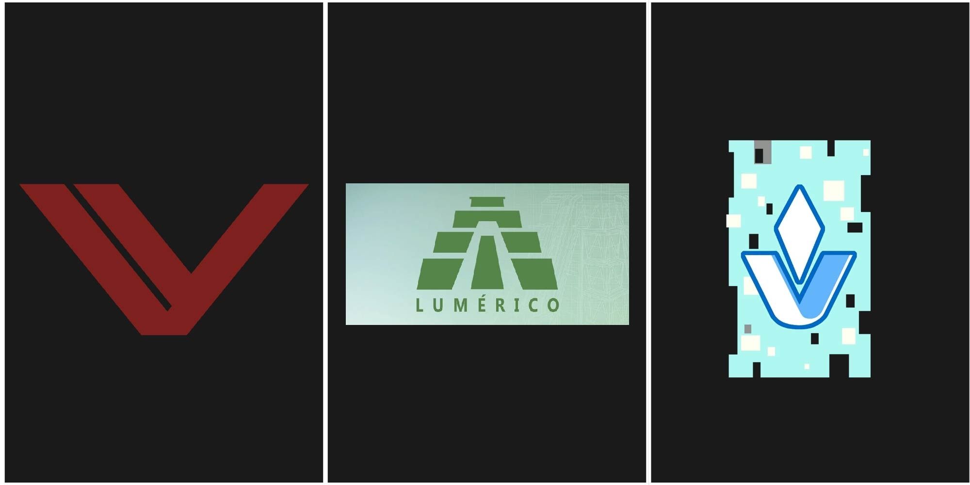Logos for Volskaya Industries, LumériCo and Vishkar Corporation from Overwatch 2