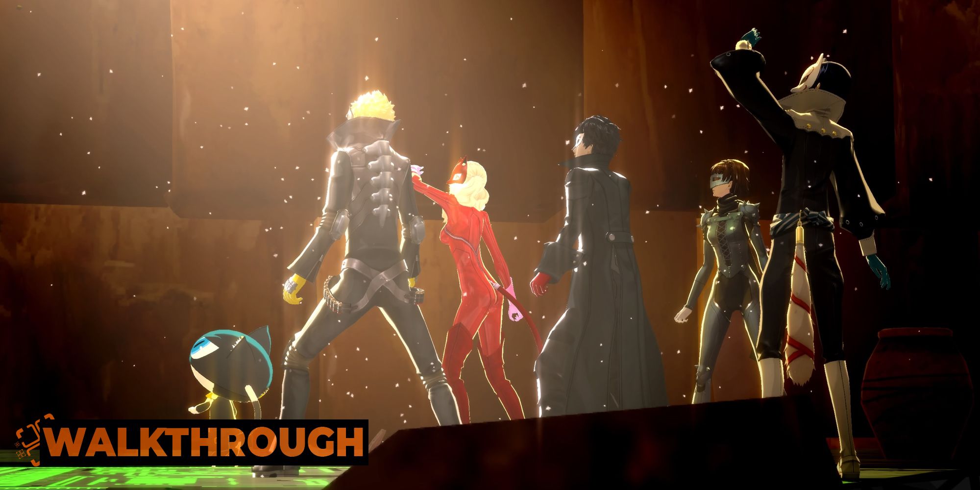 Persona 5 Royal the phantom thieves looking out of the pyramid 