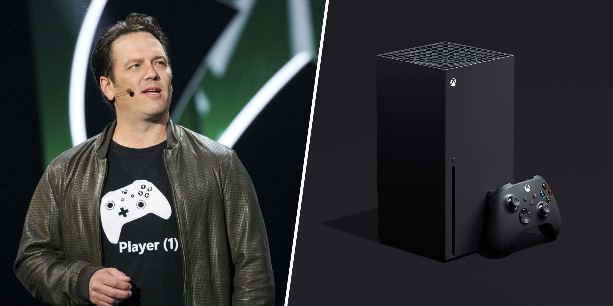 Phil Spencer next to an Xbox Series X