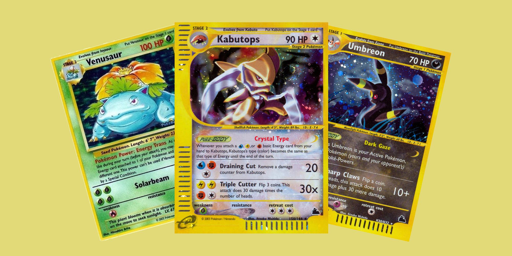 Expensive reverse holo rare cards for Pokemon TCG with Venasaur, Kanbutops and Umbreon