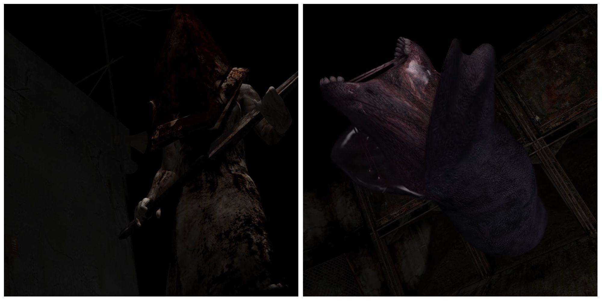 Pyramid Head from Silent Hill 2 and Split Worm from Silent Hill 3.