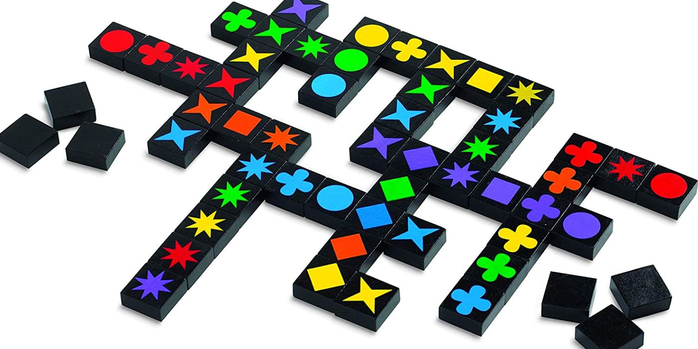 Qwirkle tiles on a white background