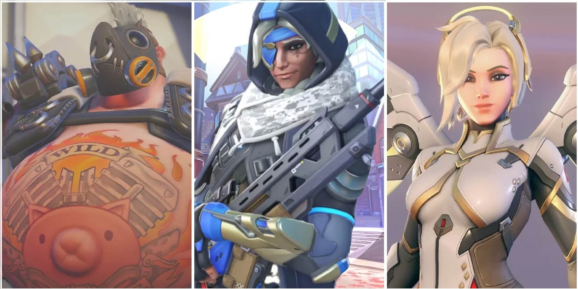 Roadhog, Ana and Mercy, from Overwatch 2
