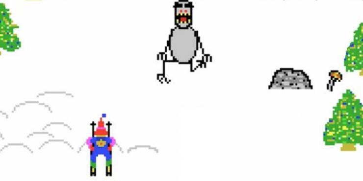 Yeti chasing after a skier