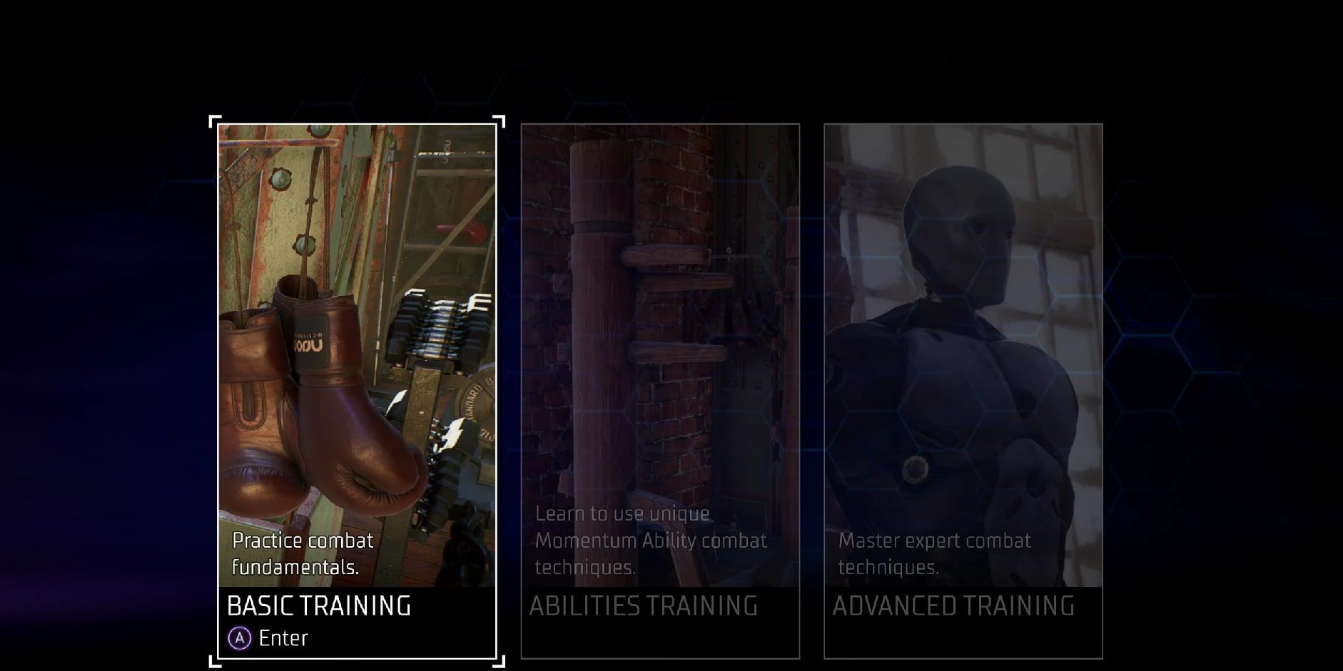Screenshot of the training menu selection in Gotham Knights.