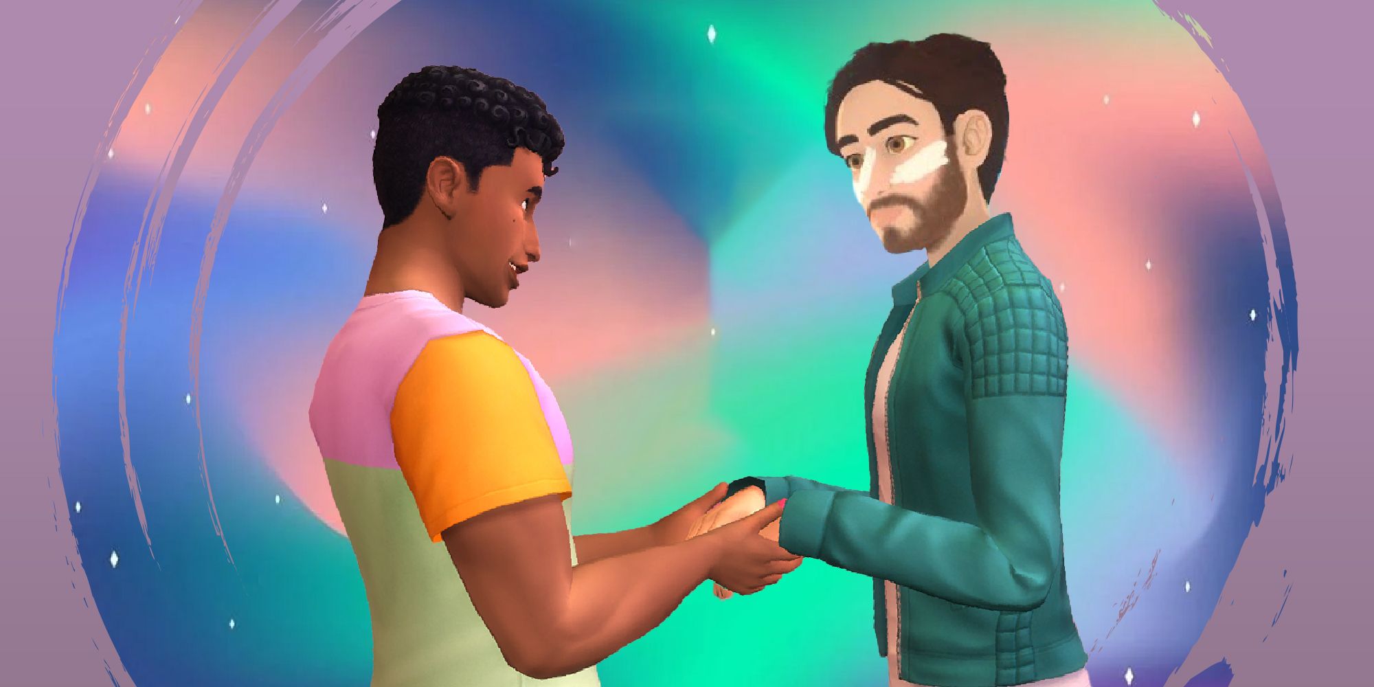 A Sim and a Paralives equivalent holding hands