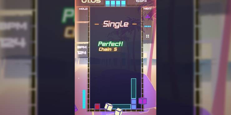 A Single line clears during a fun bop in Tetris Beat.