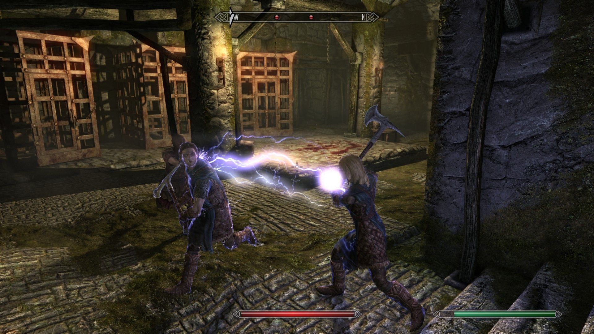 A mage electrocuting a pair of soldiers