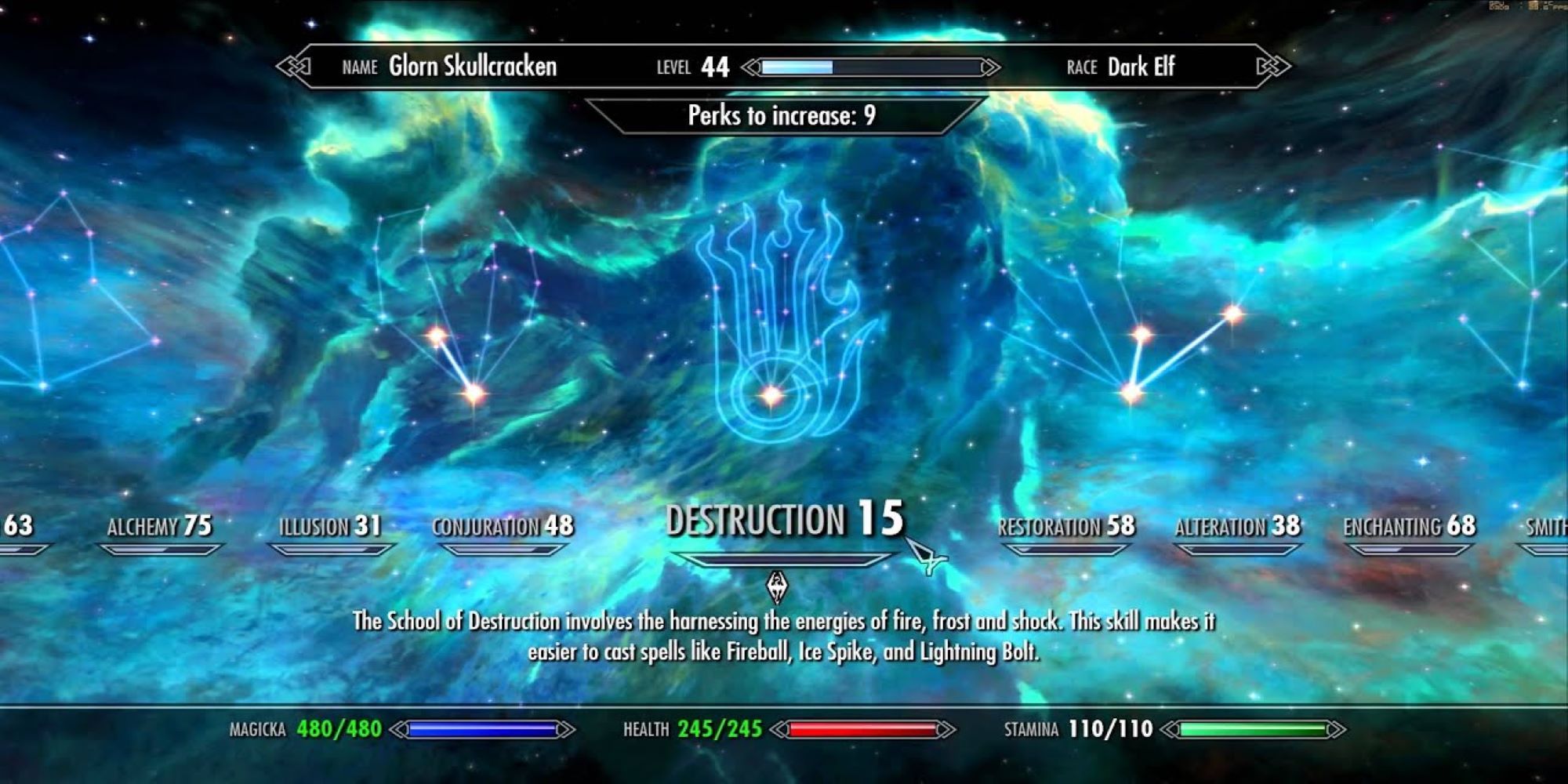 Skyrim Skill Tree Destruction at 15