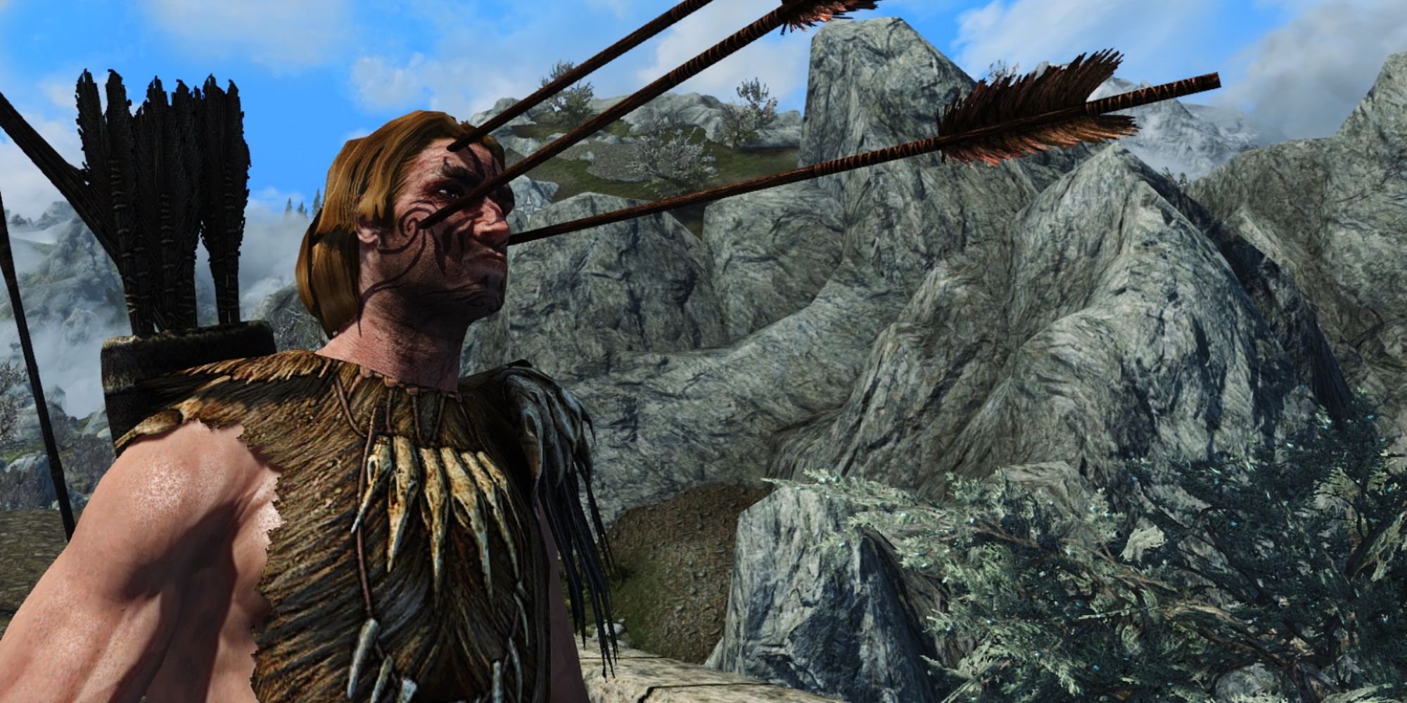 Skyrim man with three arrows stuck in his head