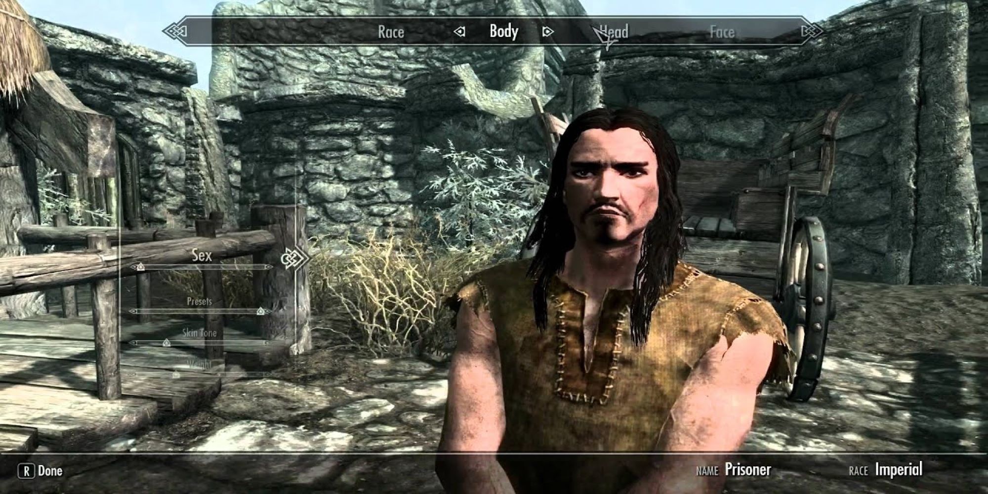 Skyrim character creation Nord man with black hair and a beard