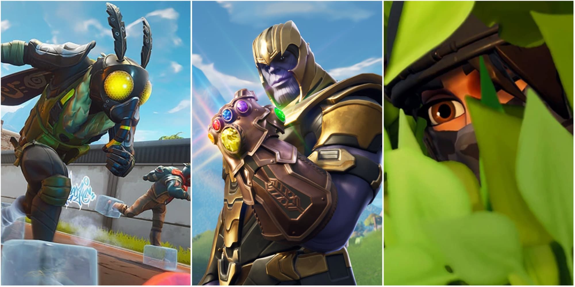 The loading screen images for the Slide, Infinity Gauntlet, and Sniper Shootout LTMs in Fortnite.
