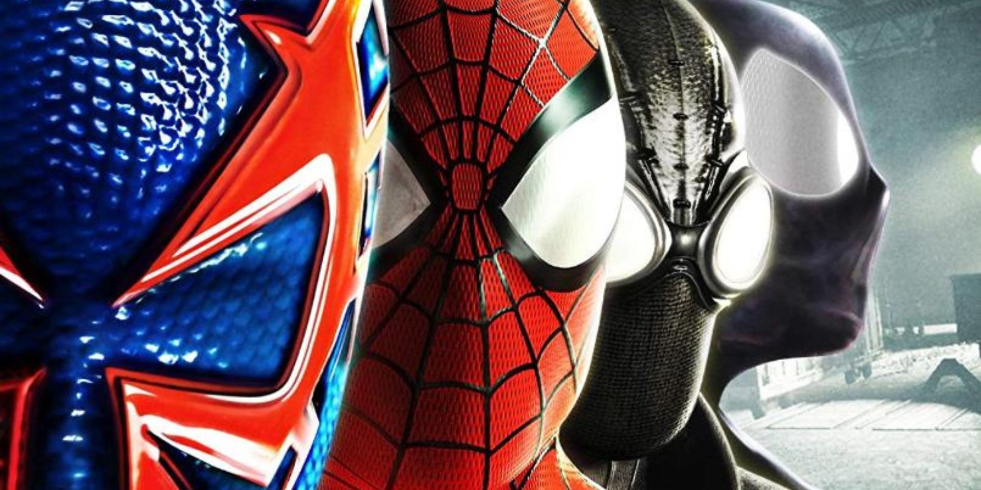 Spider-Man 2099, Amazing Spider-Man, Spider-Man Noir, and Ultimate Spider-Man face ahead