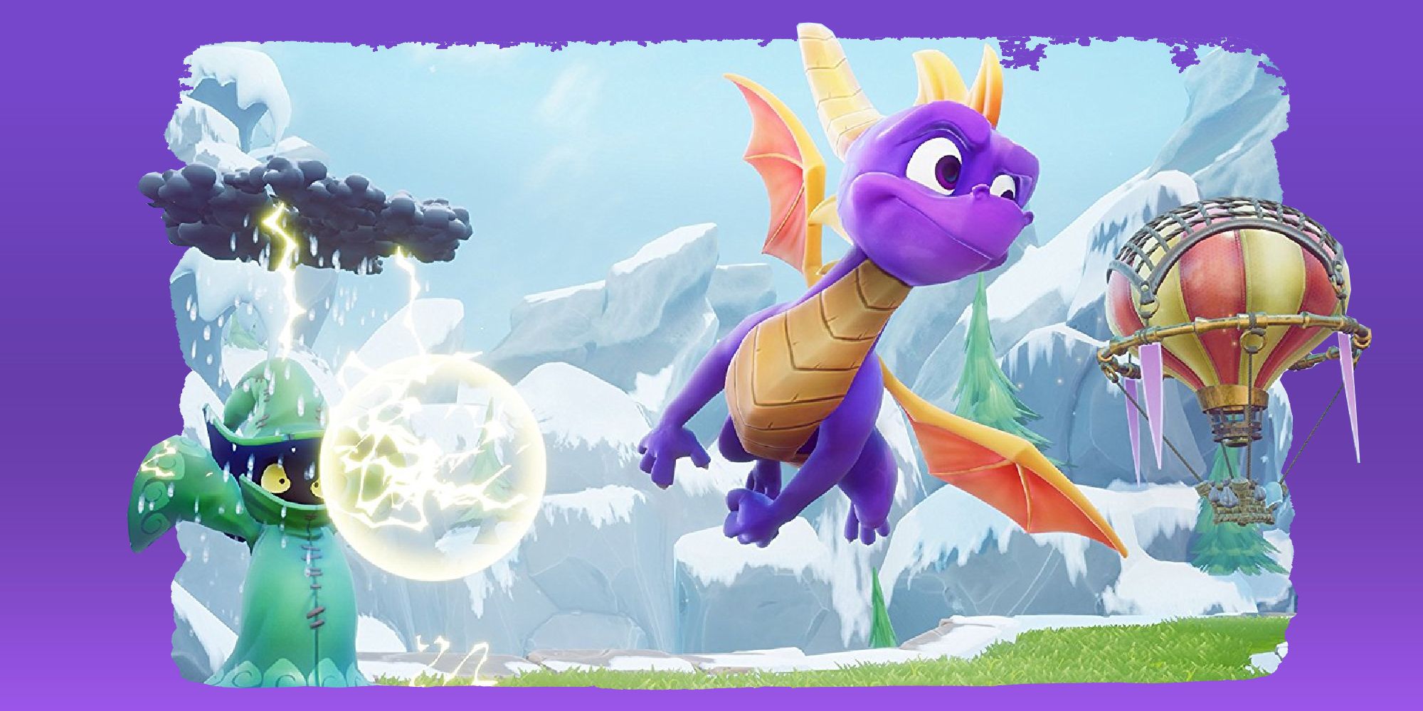 Spyro flying through the Magic Crafters world