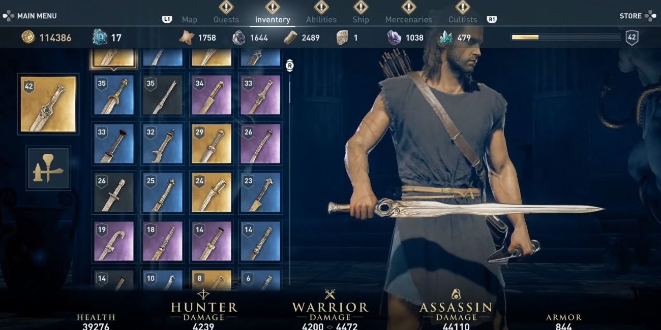 The Sword of Damokles in the Inventory menu of Assassin's Creed Odyssey 