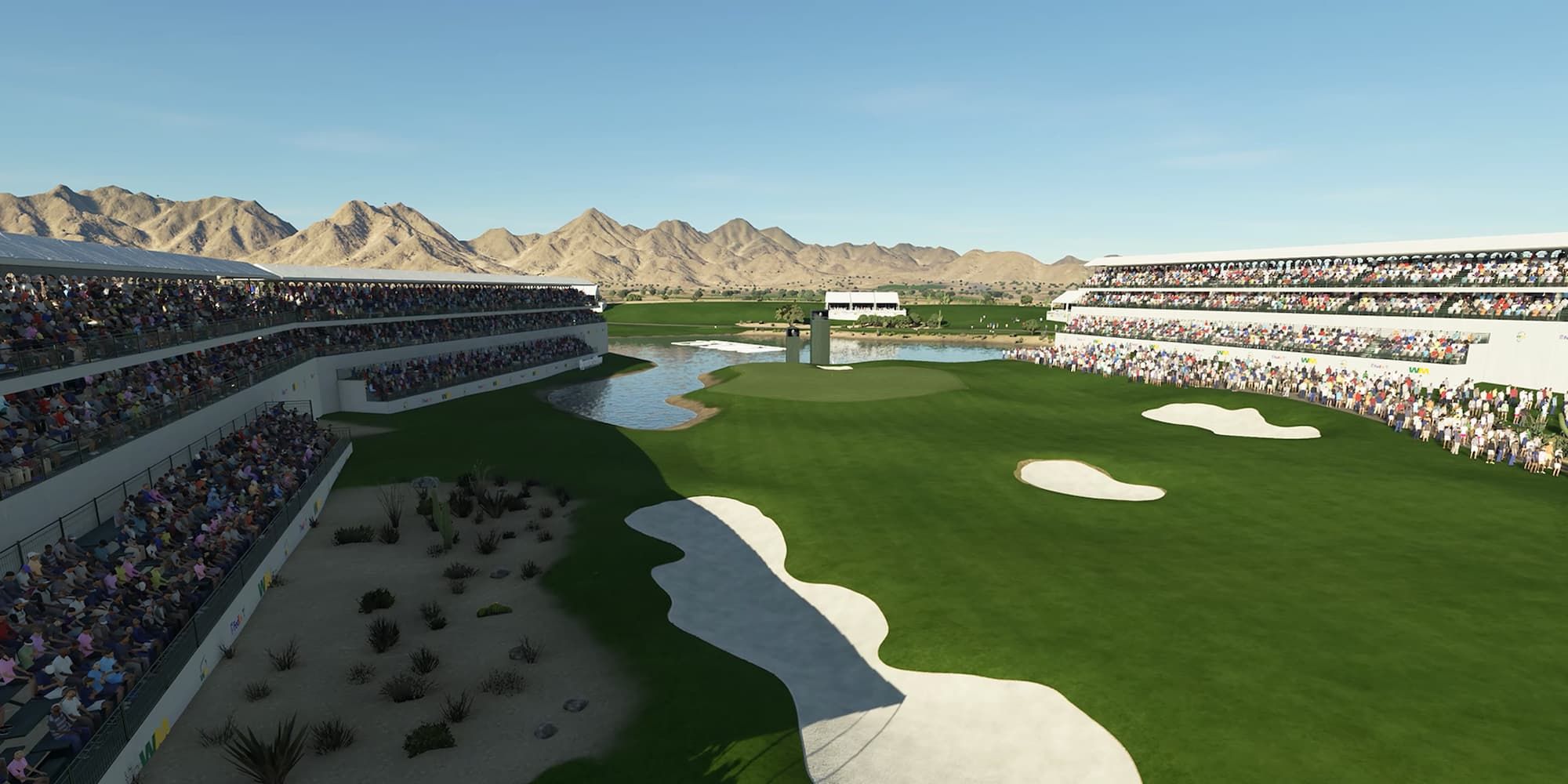 TPC Scottsdale's holes are surrounded by stadium seating with short fairways.