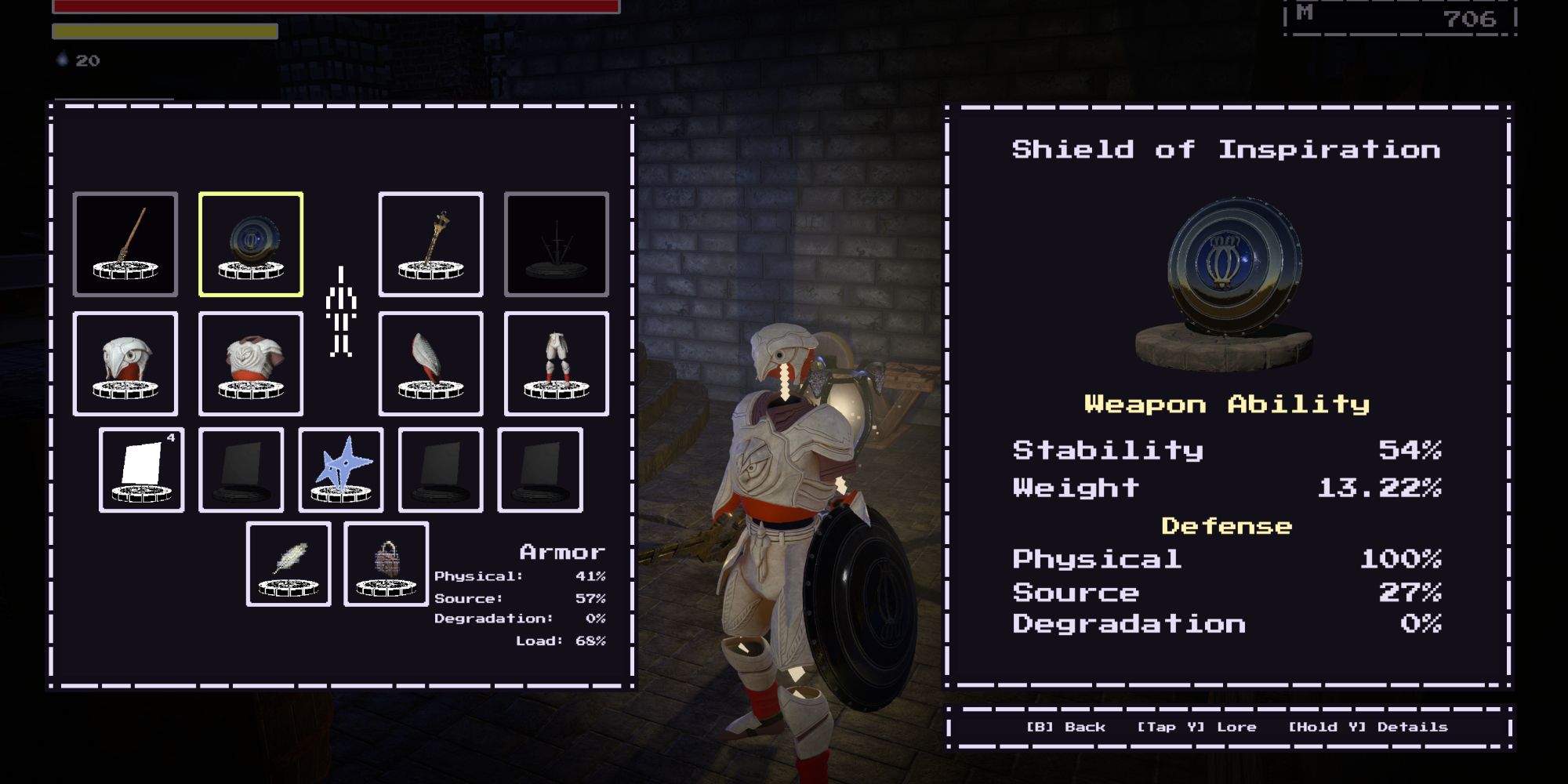 The Stats for the Shield of Inspiration in The Last Hero of Nostalgaia