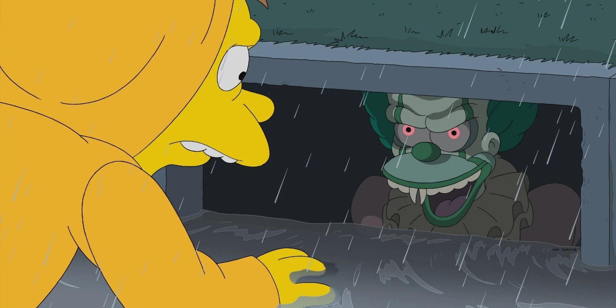 The-Simpsons-Season-34-Episode-5-Not-It Krusty as Pennywise in a storm drain