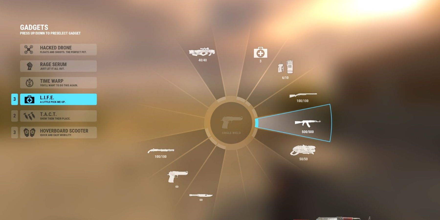 The different weapon wheel in Serious Sam: Siberian Mayhem.