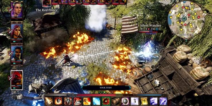 The player using lightning magic against their opponent during combat in Divinity Original Sin 2.jpg?q=50&fit=crop&w=740&dpr=1