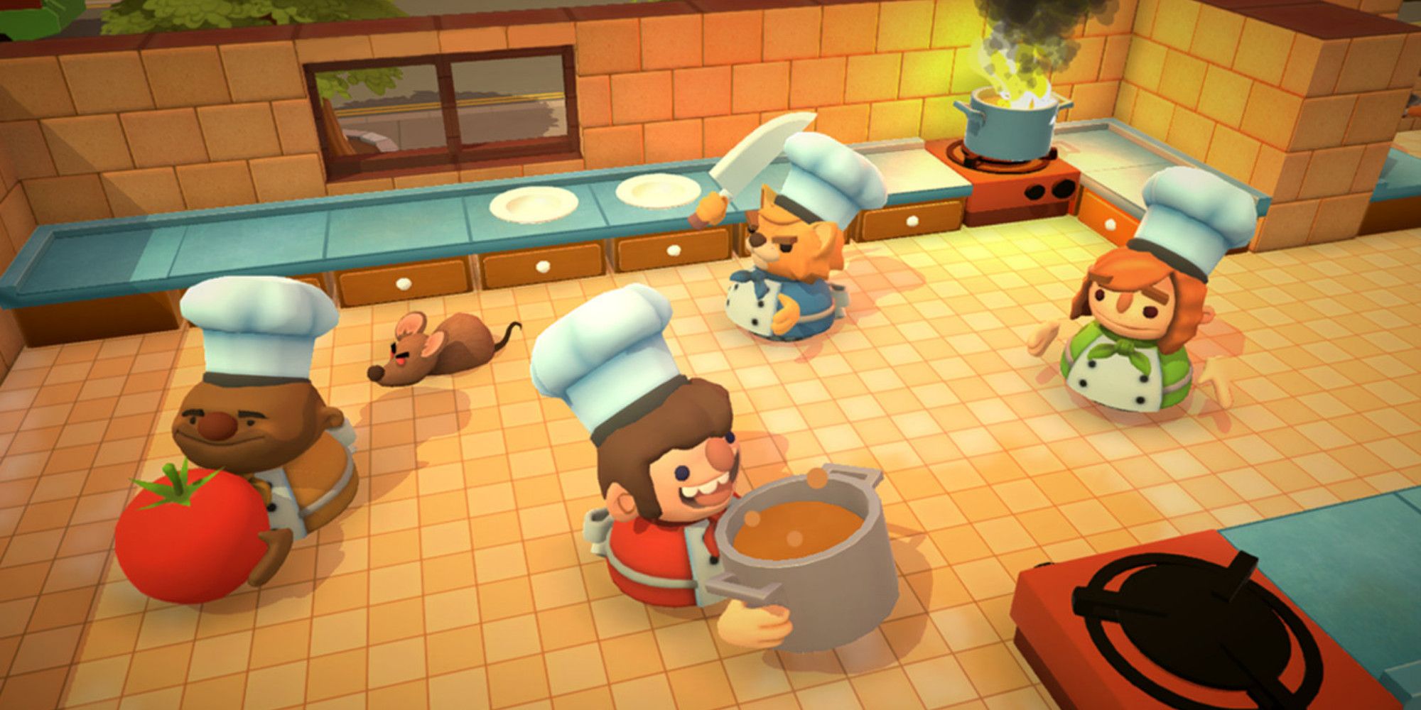 Chefs preparing food in Overcooked