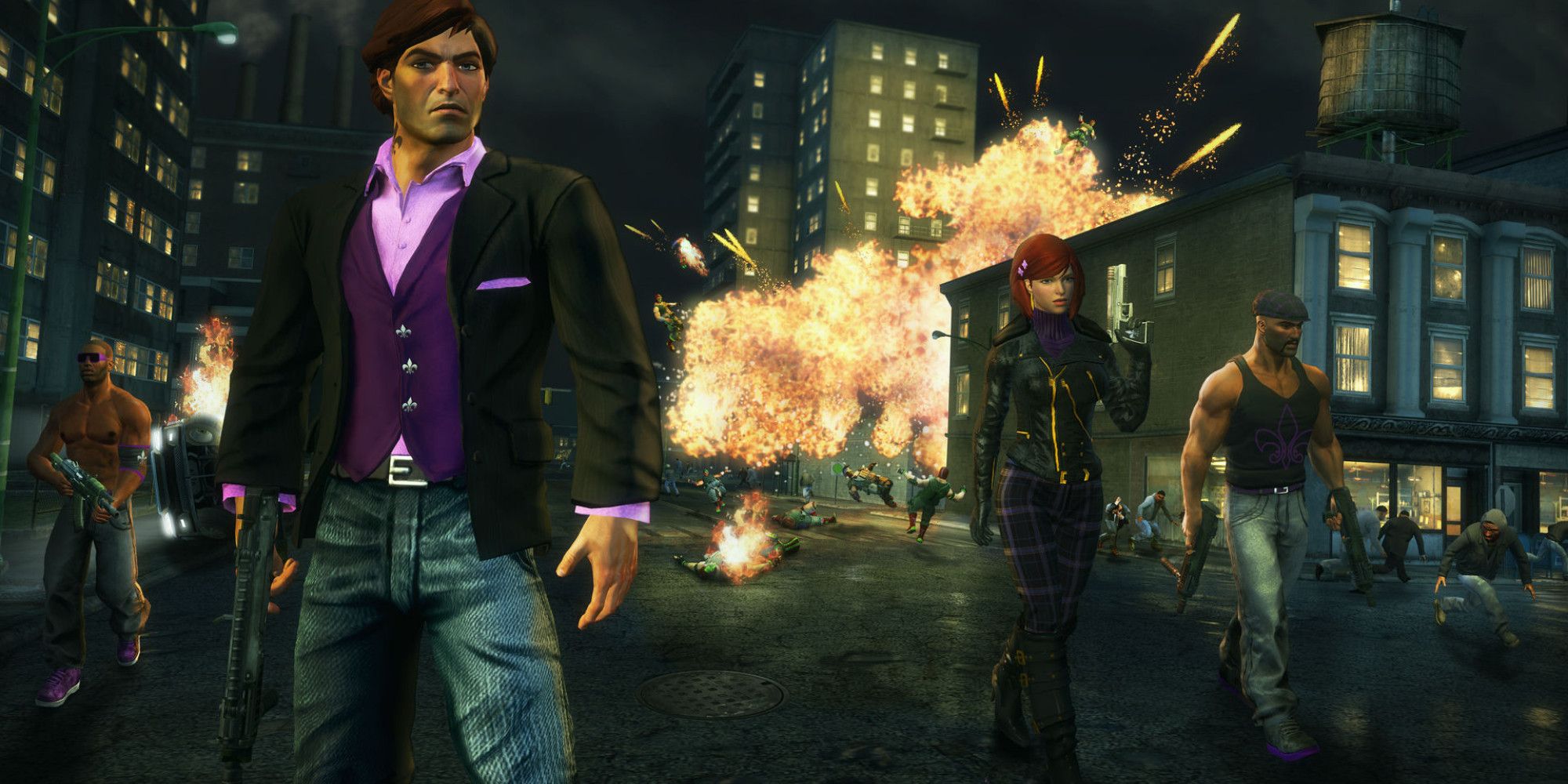 Saints Row The Third: Man With Weapon Stands Before Explosion