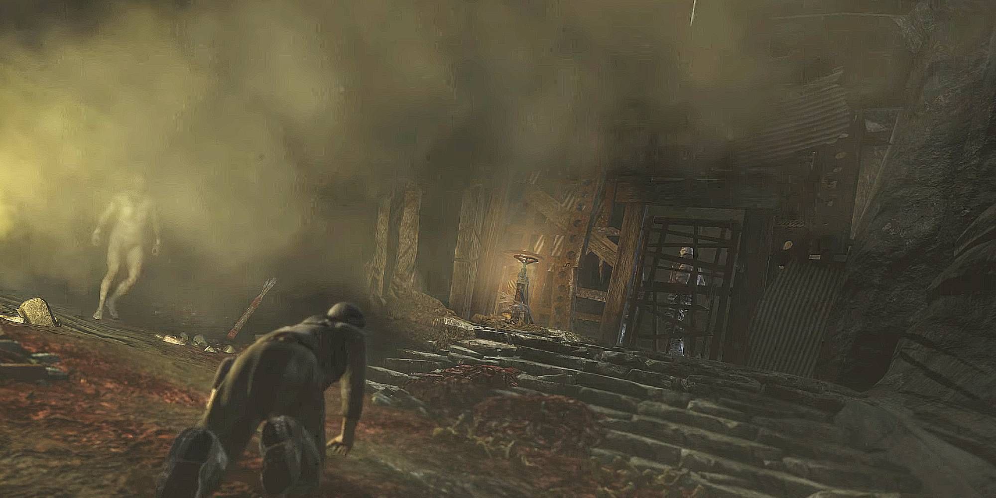 A man is trapped in the geothermal caves of Tomb Raider 2013