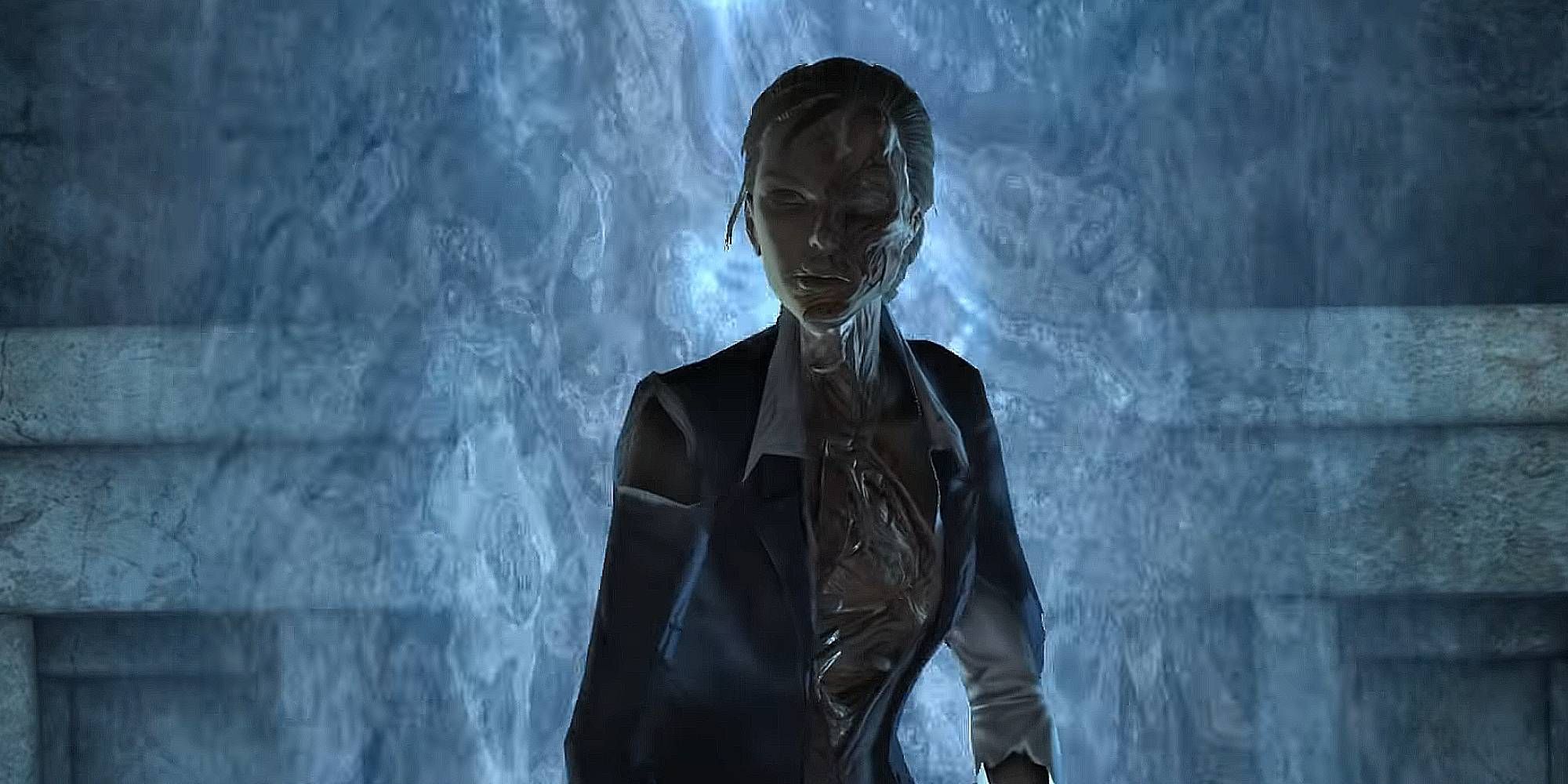 An undead Amelia Croft of Tomb Raider Underworld