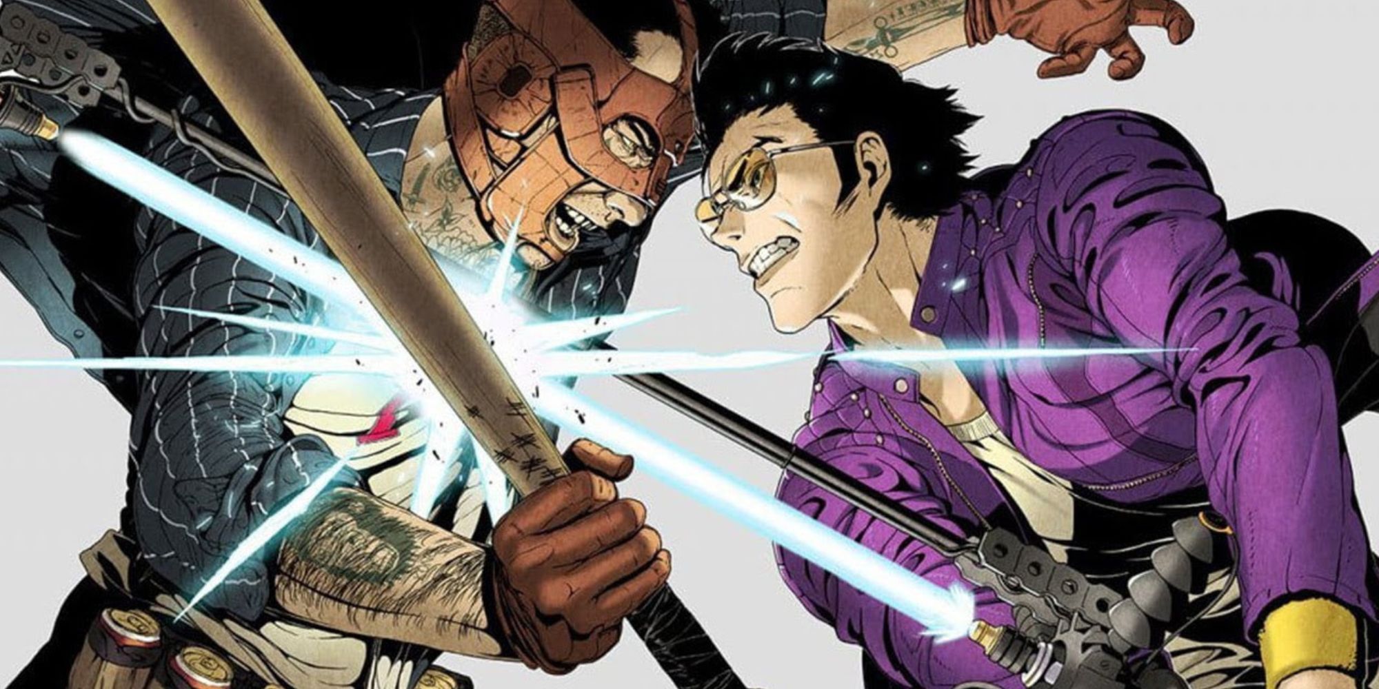 Travis Touchdown clashes weapons with Badman