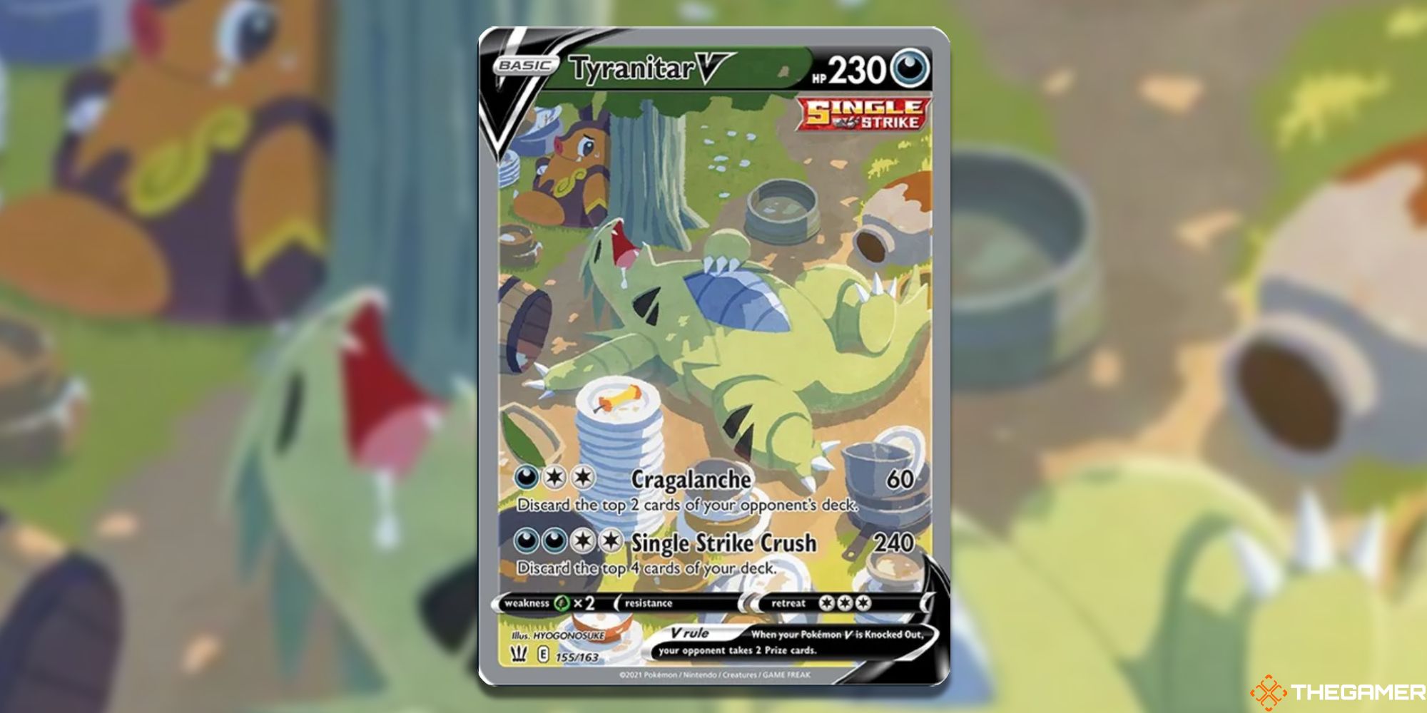 Pokemon TCG: Tyranitar V (Alternate Full Art) from Battle Styles, with blurry background