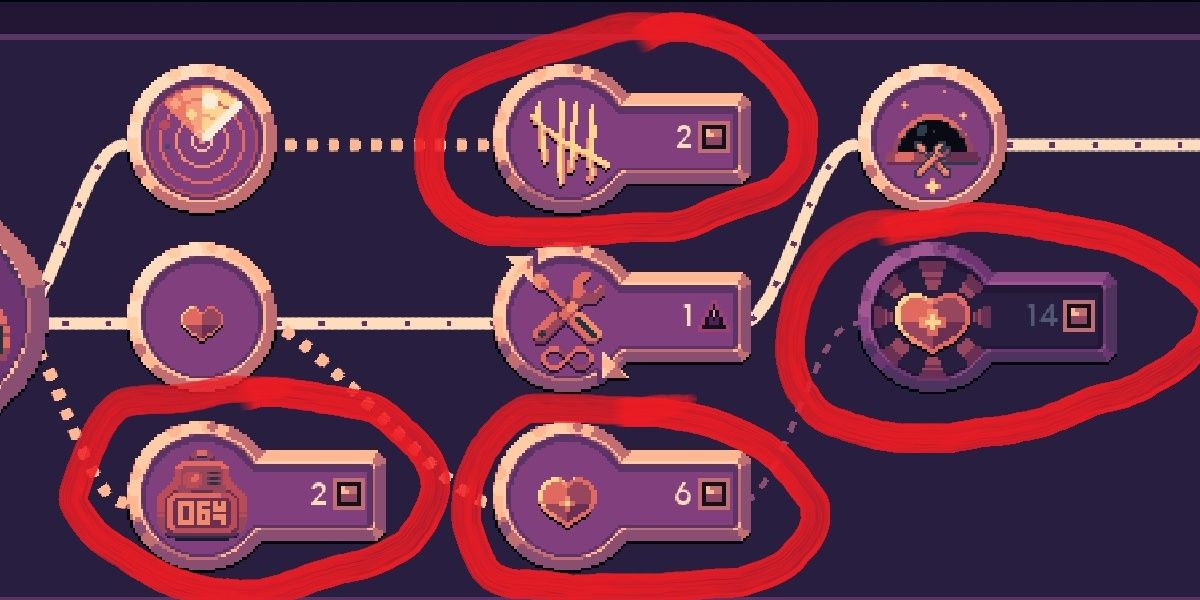 Dome upgrades, in red circles are the ones you don't need