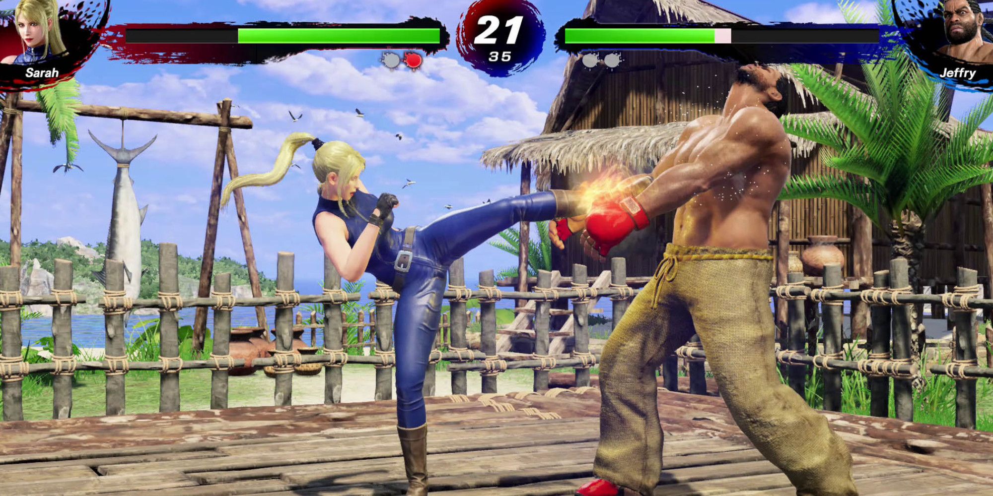 Sarah and Jeffry fighting in a versus battle in Virtua Fighter 5 Ultimate Showdown