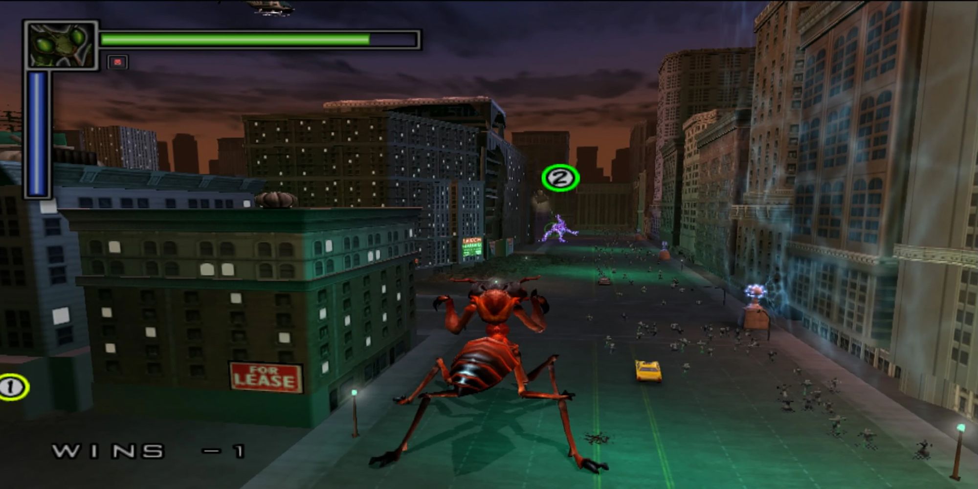 A giant insect terrorizes a city in War Of The Monsters.