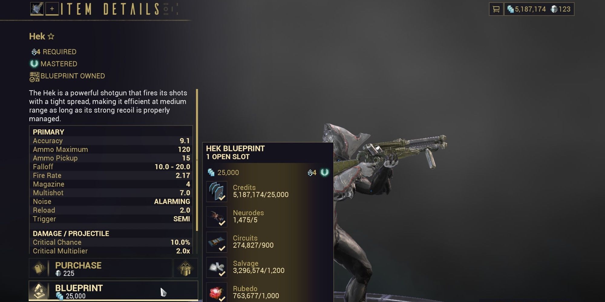 Warframe Hek Crafting BP