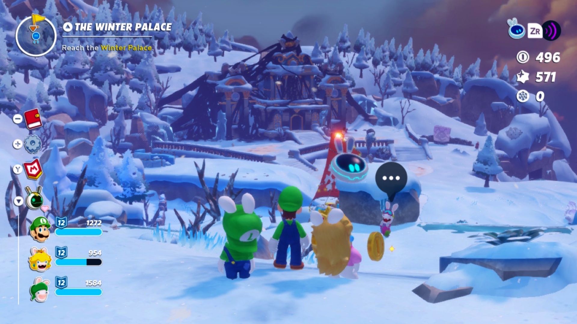 The heroes look across the map toward the Winter Palace in Sparks Of Hope