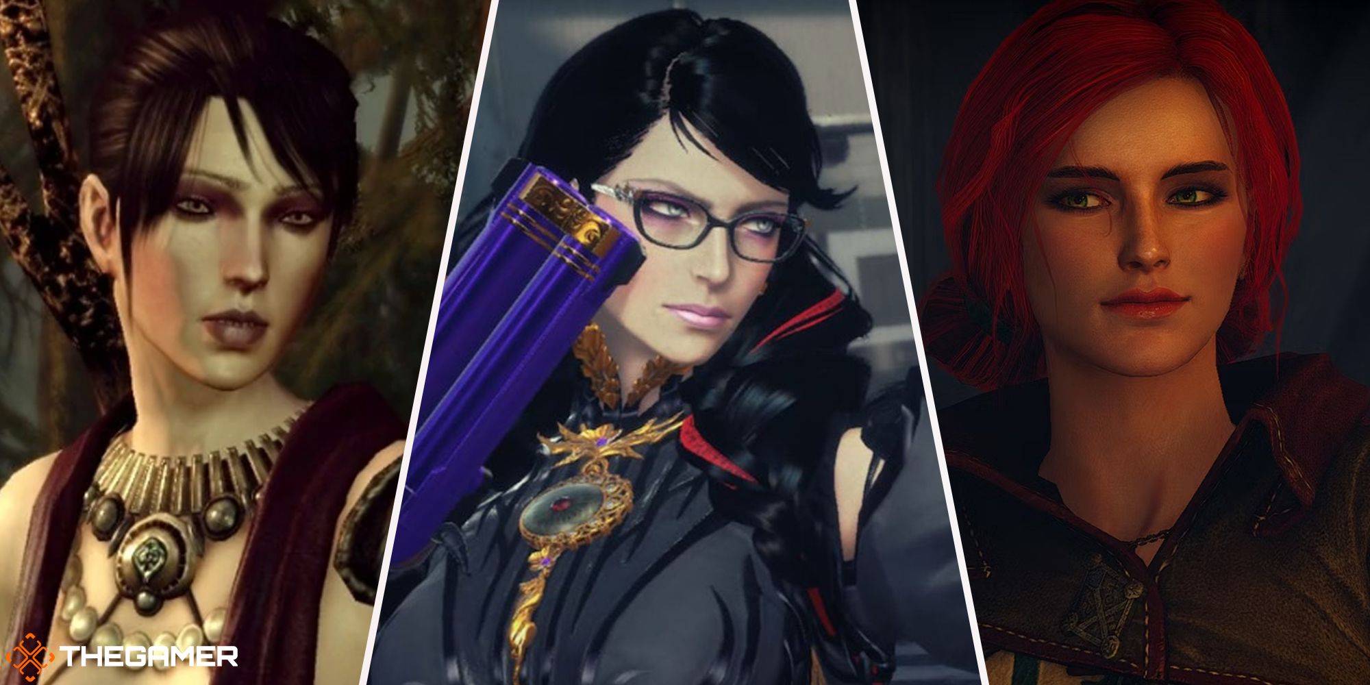 Witches - Morrigan from Dragon age, Bayonetta from Bayonetta, Tris from the Witcher (left to right)