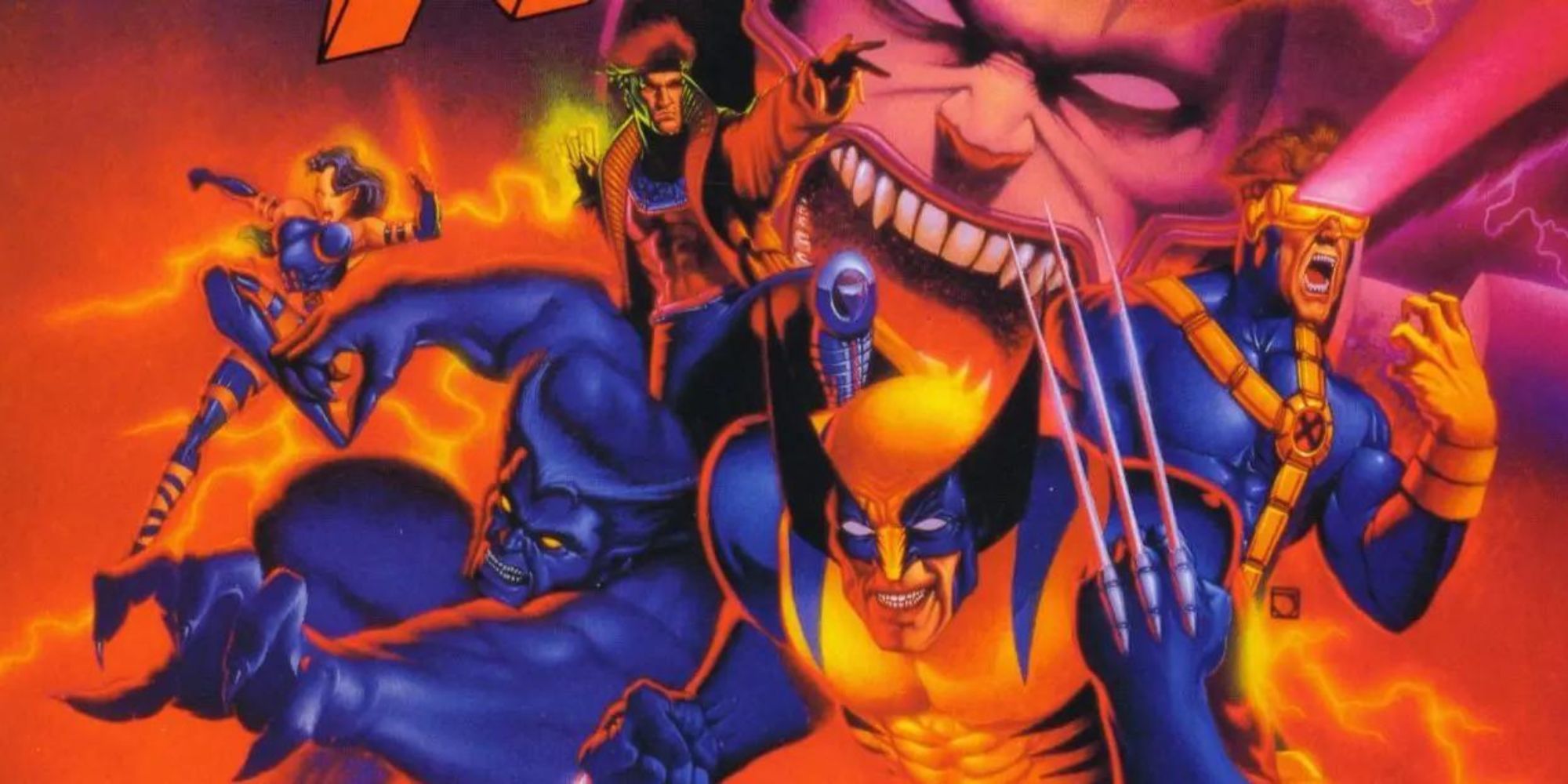 Wolverine, Beast, and Cyclops attack while Apocalypse laughs in the background