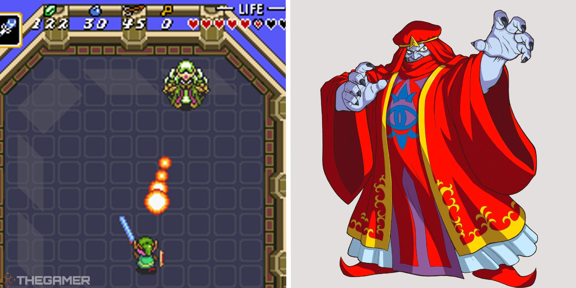 Agahnim link to the past battle next to image of concept art for character