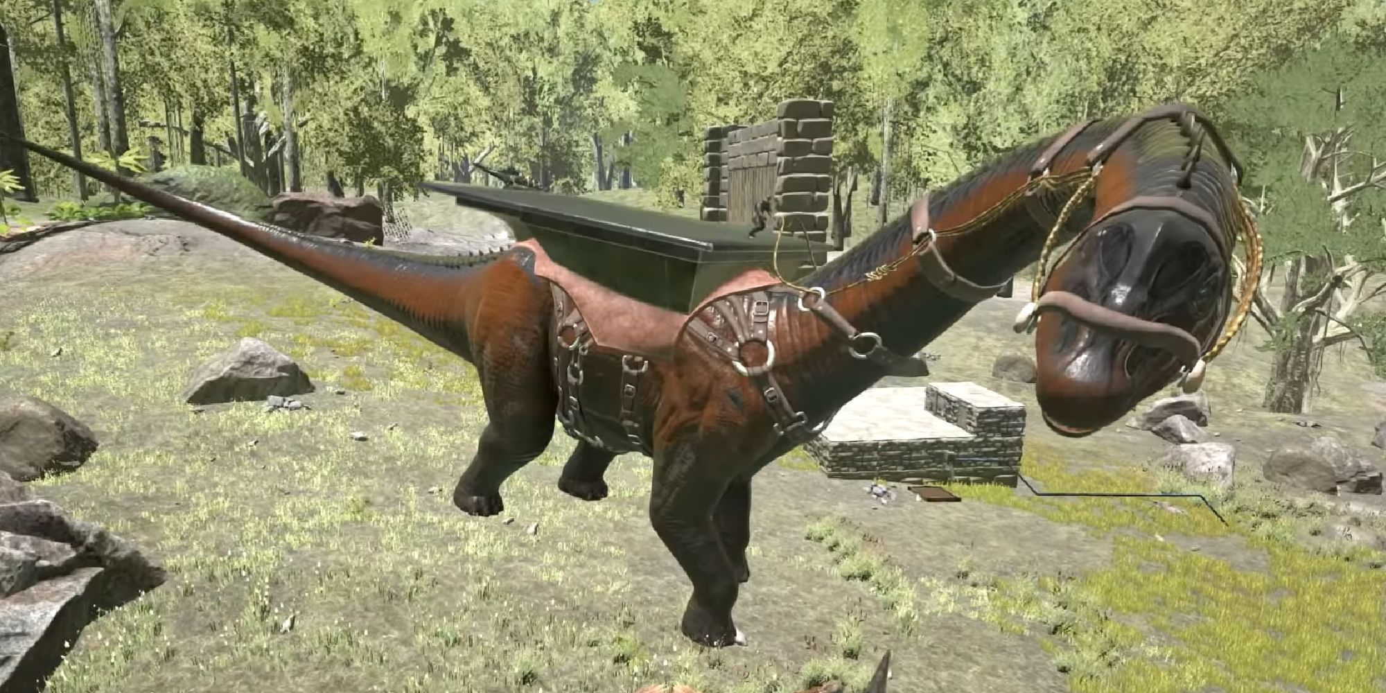 brontosaurus wearing a platform saddle