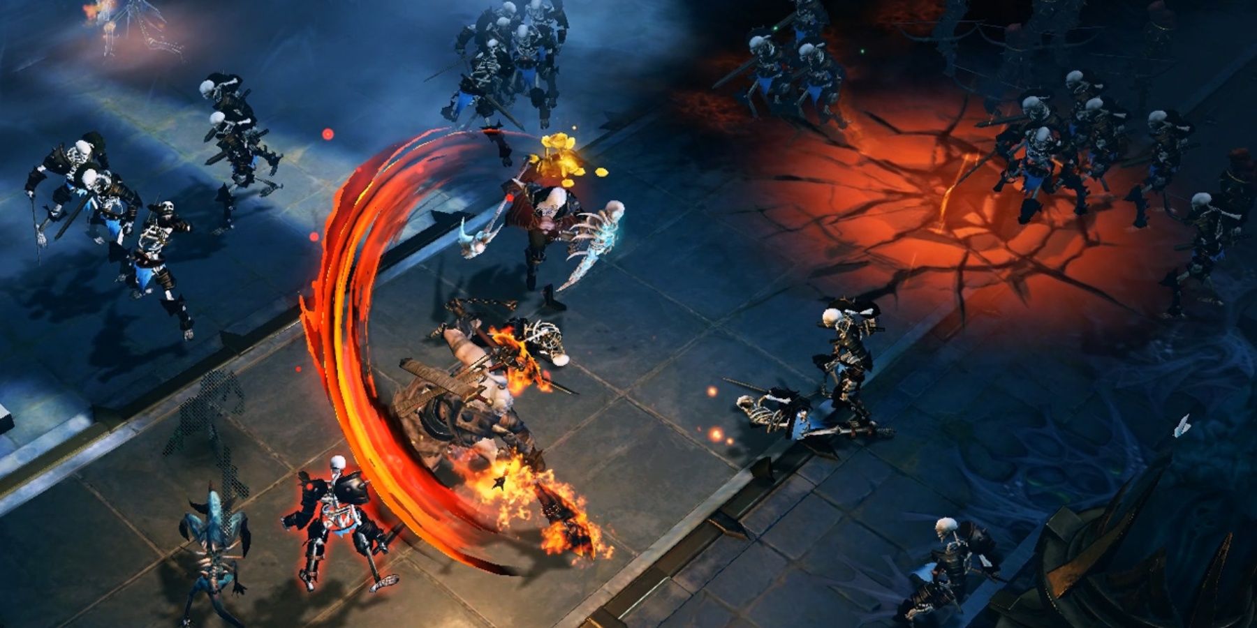 Mobile version of Diablo: Battles that take place in the arena of Immortals. A fire swipe attack will be performed towards the enemy. 