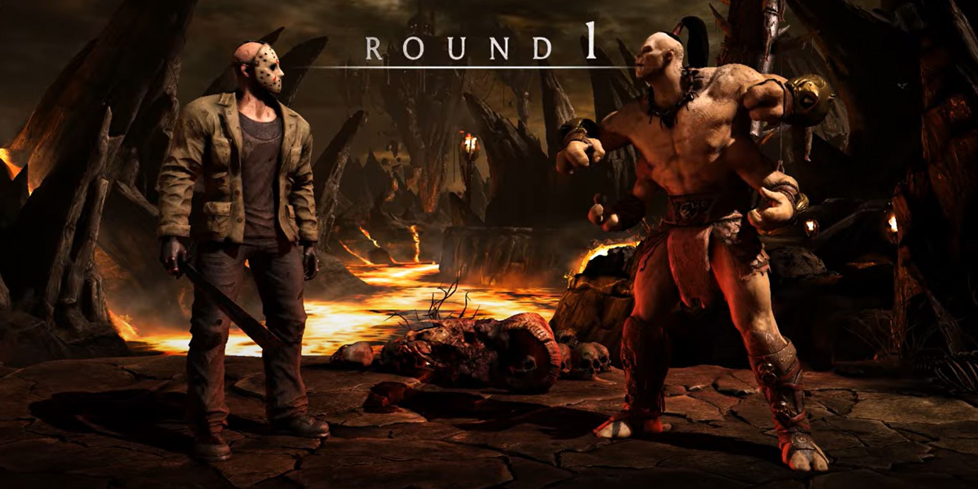 Jason and Goro about to fight in Mortal Kombat X.