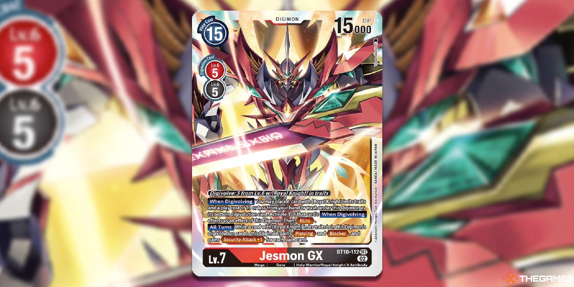jesmon GX card from digimon card game with blur background