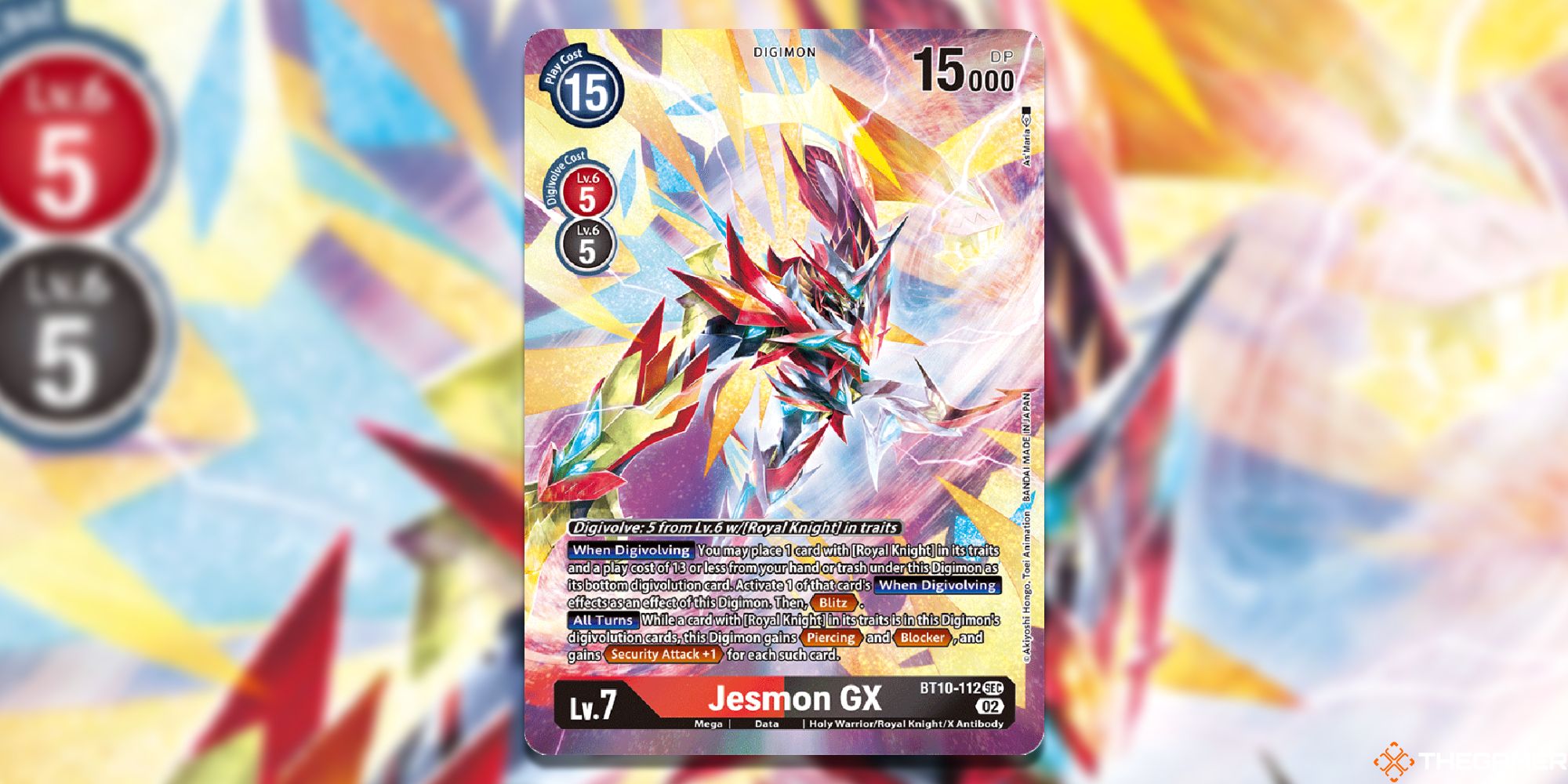jesmon gx alt  card from digimon card game with blur background