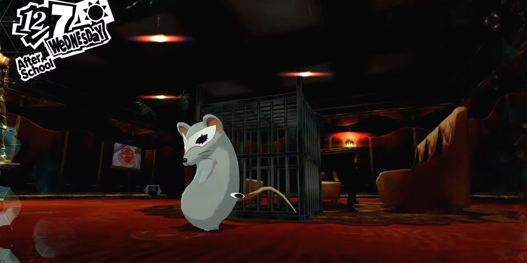 joker eating cheese as a rat during one of the shido mice puzzles