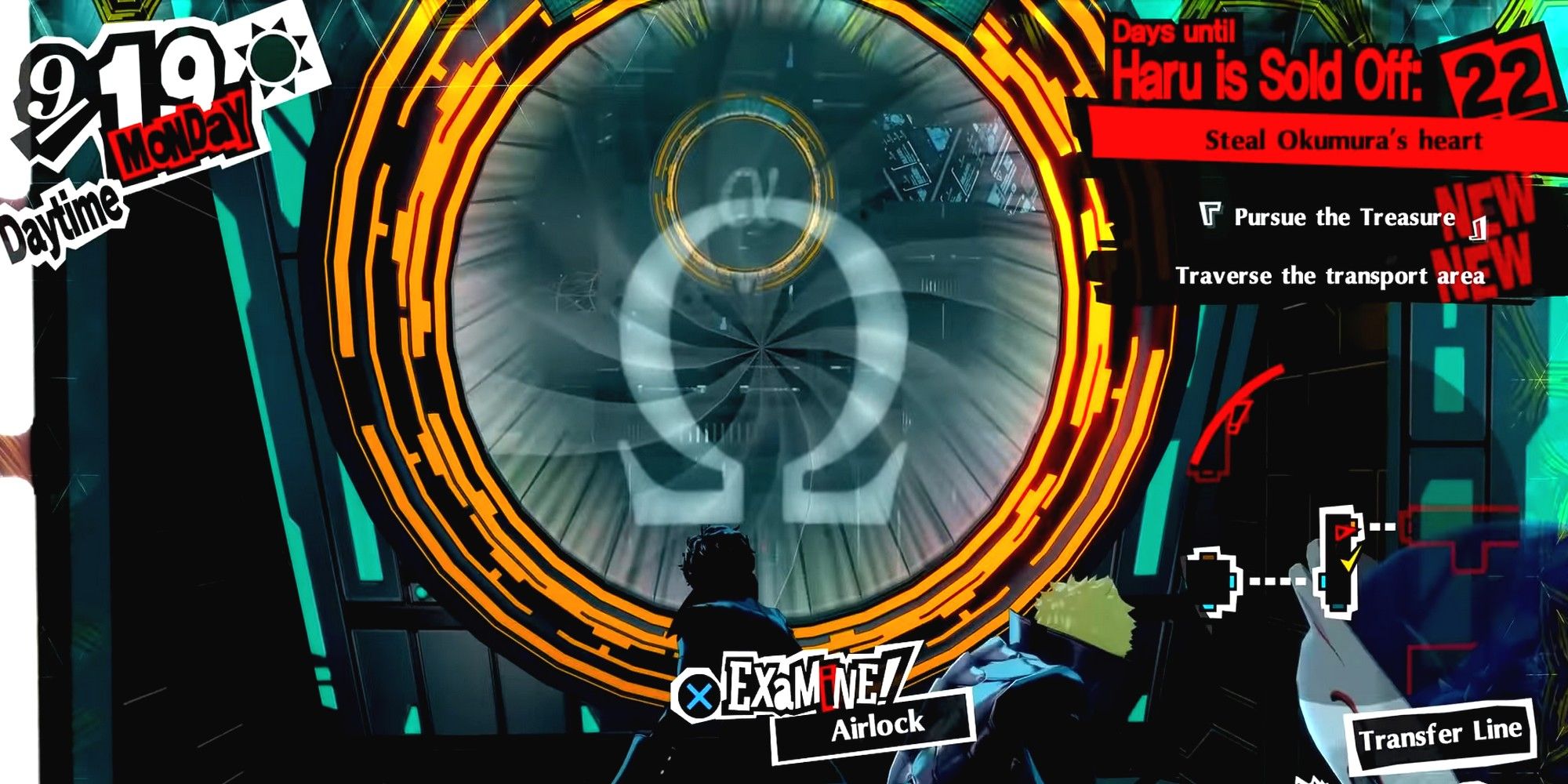 joker in front of an omega airlock in okumura's spaceport
