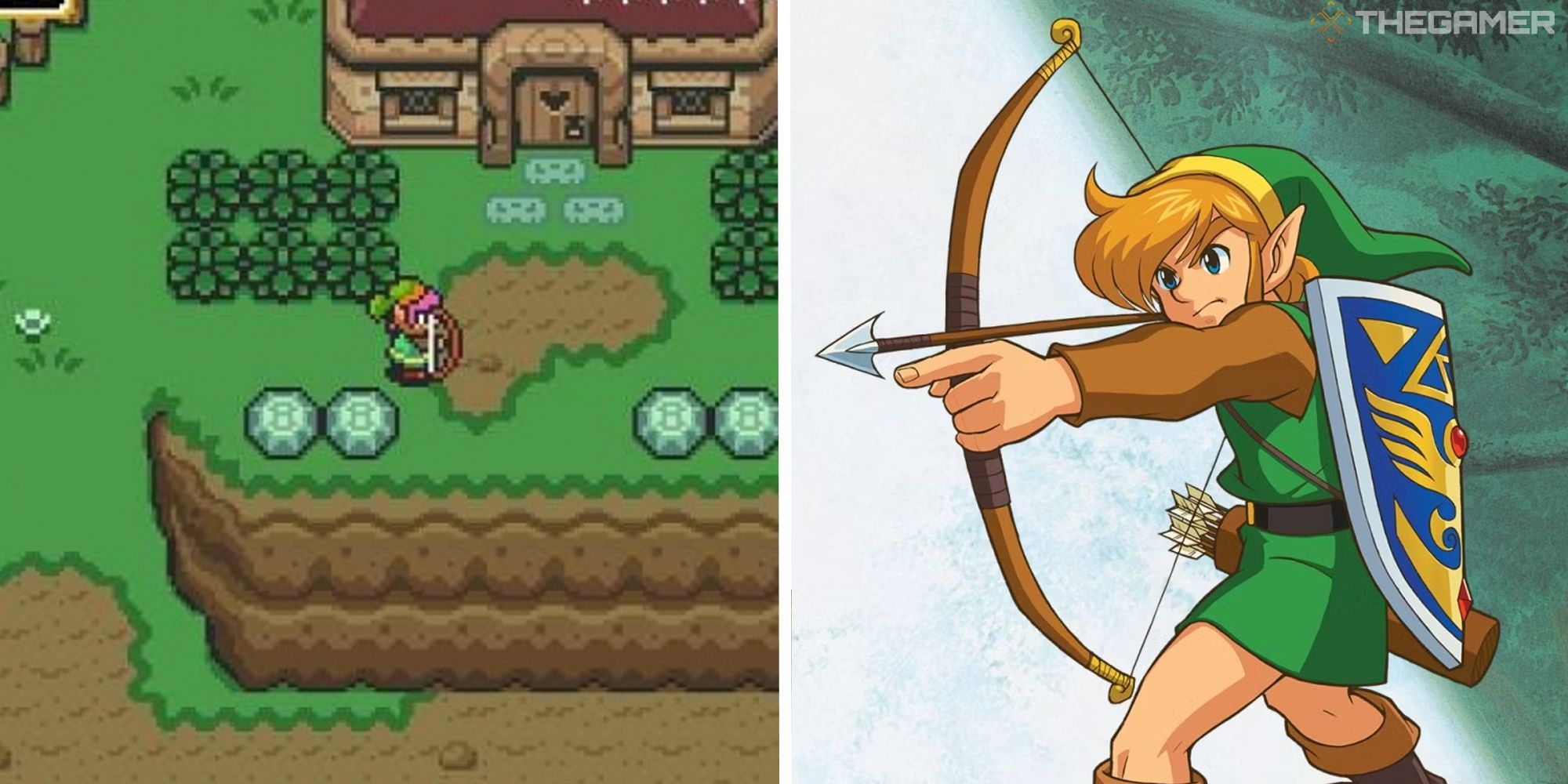 image of link sprite from link the past next to image of link from promotional cartoon